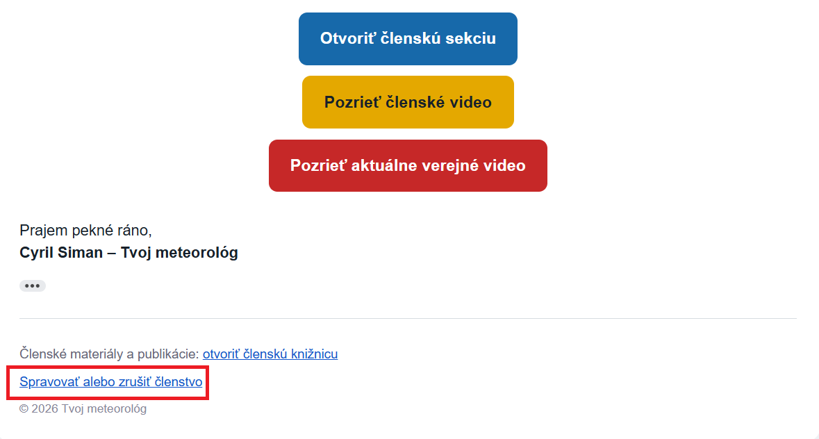 Zrušenie členstva cez mail
